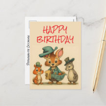 Happy Birthday Funny Cute Cartoon Animal Couriers 