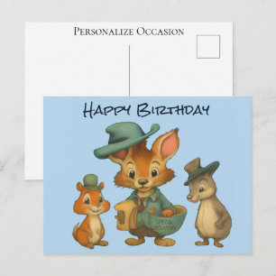 Happy Birthday Funny Cute Cartoon Animal Delivery  Holiday Postcard