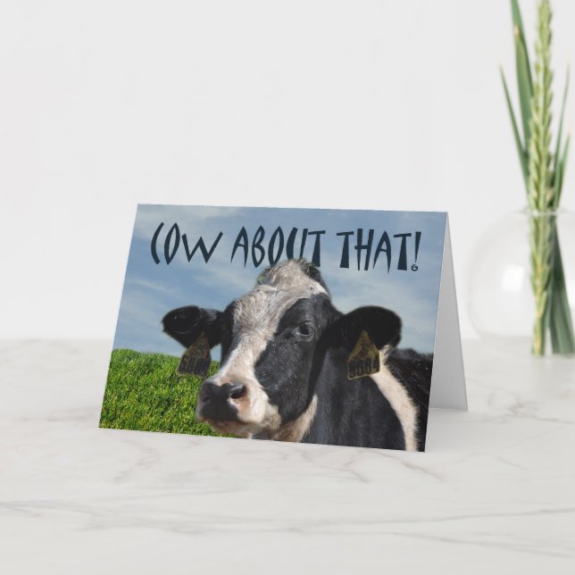 Happy Birthday Funny Dairy Cow and Pasture Card (Front)