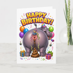 Happy Birthday Funny Pooping Hippo Card