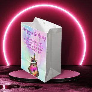 happy birthday funny unicorn cat colourful cute medium gift bag