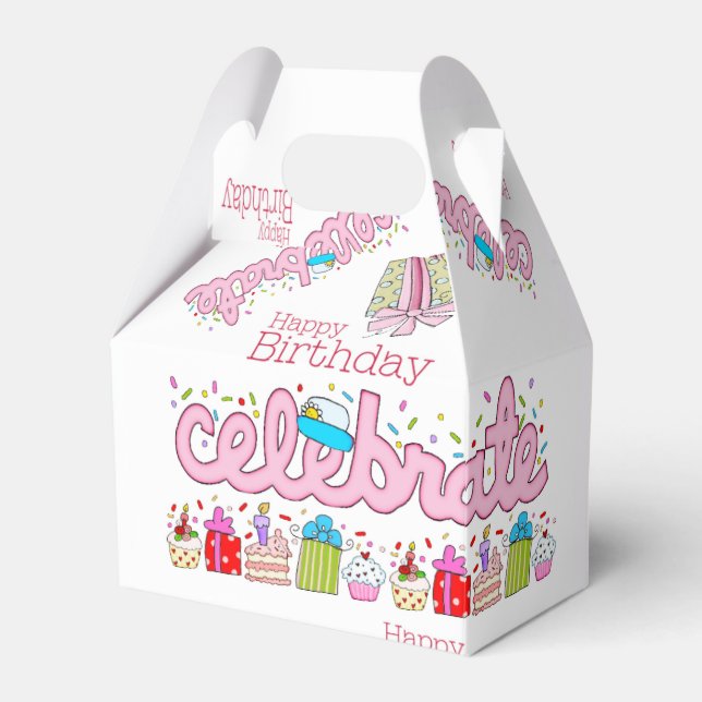Happy Birthday Gable Favour Box Celebrate Pink (Front Side)