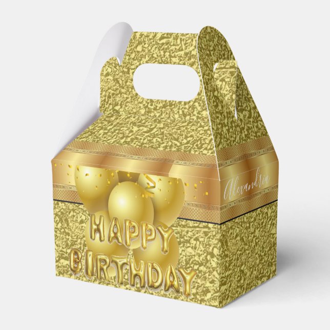 Happy Birthday Gable Favour Box Gold (Front Side)