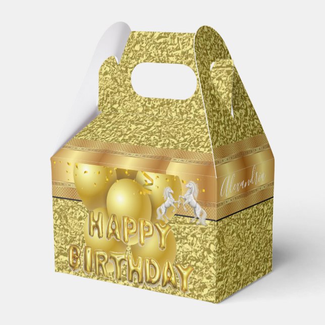 Happy Birthday Gable Favour Box Gold Horse (Front Side)