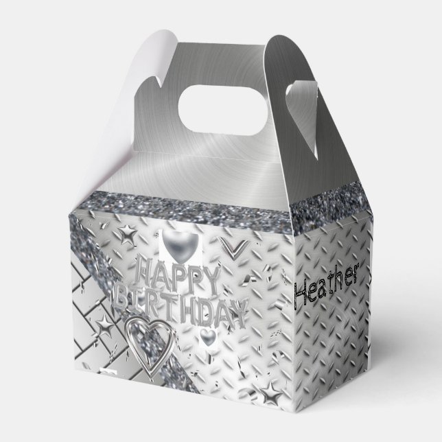 Happy Birthday Gable Favour Box Silver (Back Side)