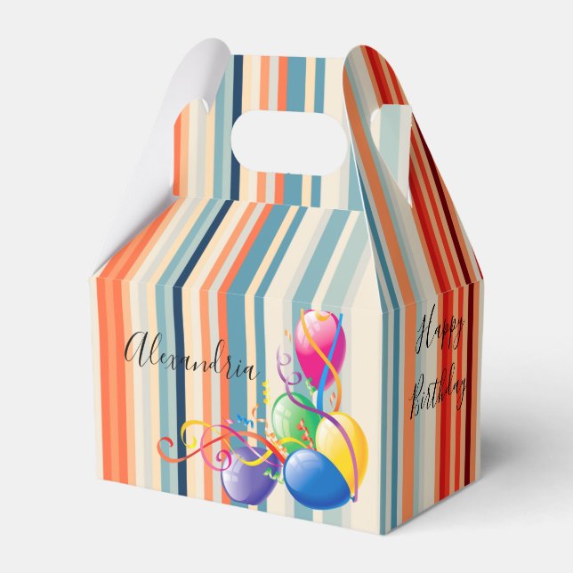 Happy Birthday Gable Favour Box Stripe Balloons (Front Side)
