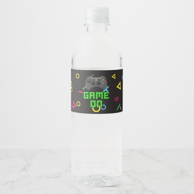 Happy Birthday Gamer Gamming Game On Joystick Water Bottle Label (Front)