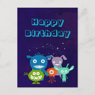 Happy Birthday Gang Of Cute Creatures Postcard