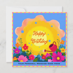 Happy Birthday Garden Card with Bright Sun, Flower