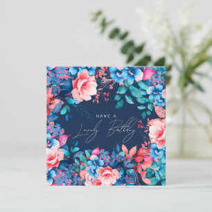 Happy Birthday Garden Floral Blush Navy Blue Card