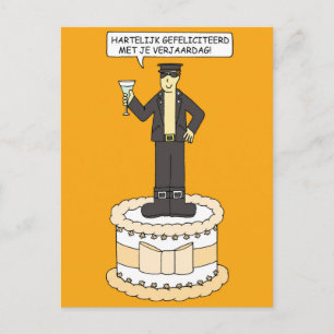 Happy Birthday Gay  Dutch Man on a Cake Cartoon Postcard