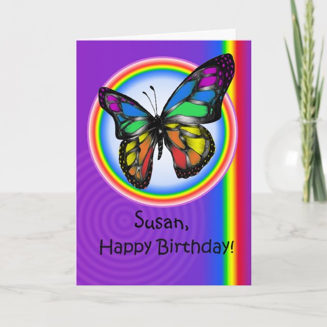 Happy Birthday Gay Lesbian Rainbow Butterfly Card (Front)