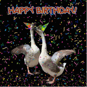 Happy Birthday Geese Standing Photo Sculpture