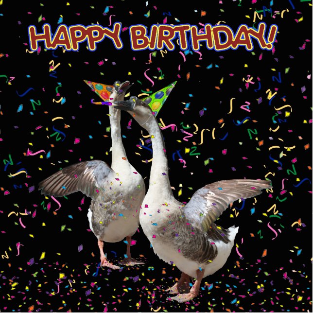 Happy Birthday Geese Standing Photo Sculpture (Front)