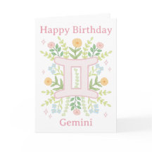 Happy Birthday Gemini Floral Illustration