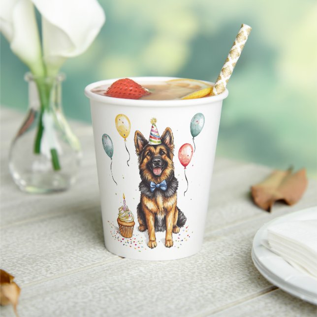 Happy Birthday German Shepherd Dog Paper Cups (Insitu)