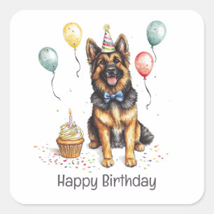 Happy Birthday German Shepherd Dog Square Sticker