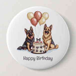 Happy Birthday German Shepherd Dogs Birthday Cake 10 Cm Round Badge