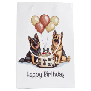 Happy Birthday German Shepherd Dogs Birthday Cake Medium Gift Bag