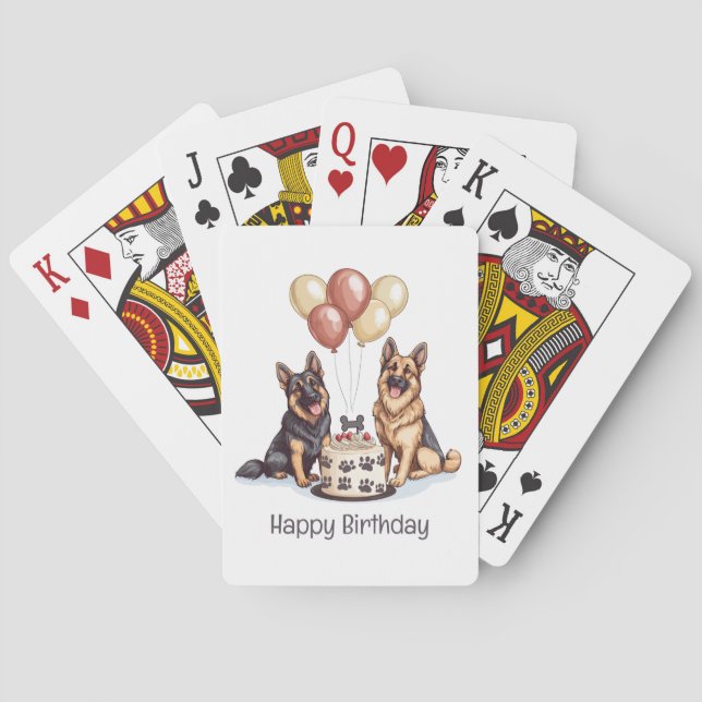Happy Birthday German Shepherd Dogs Birthday Cake Playing Cards (Back)