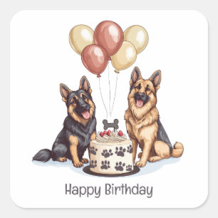 Happy Birthday German Shepherd Dogs Birthday Cake Square Sticker