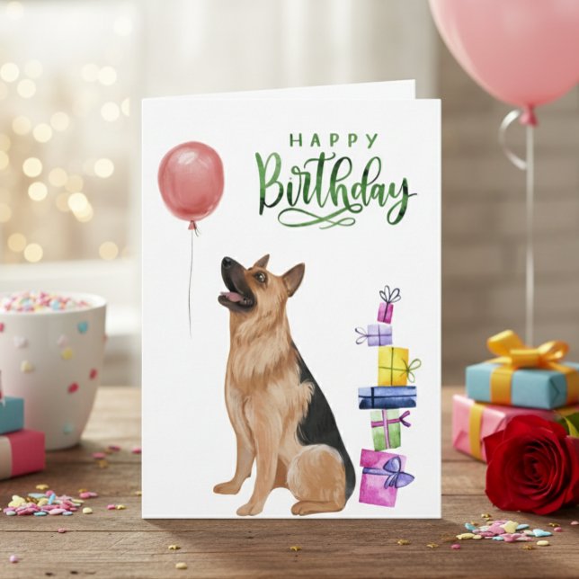 Happy Birthday German Shepherd Watercolor  Card (Creator Uploaded)