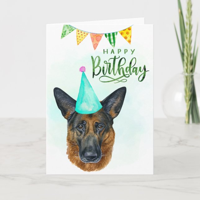 Happy Birthday German Shepherd Watercolor  Card (Front)