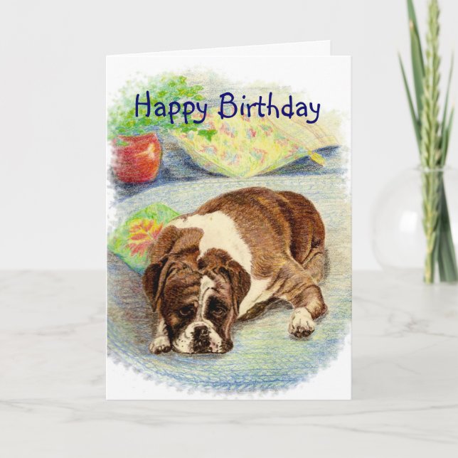 Happy Birthday Get Excited Humour Boxer Dog Card (Front)