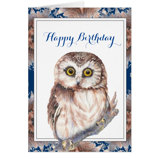 Happy Birthday Getting Older Fun Little Owl Bird (Front)