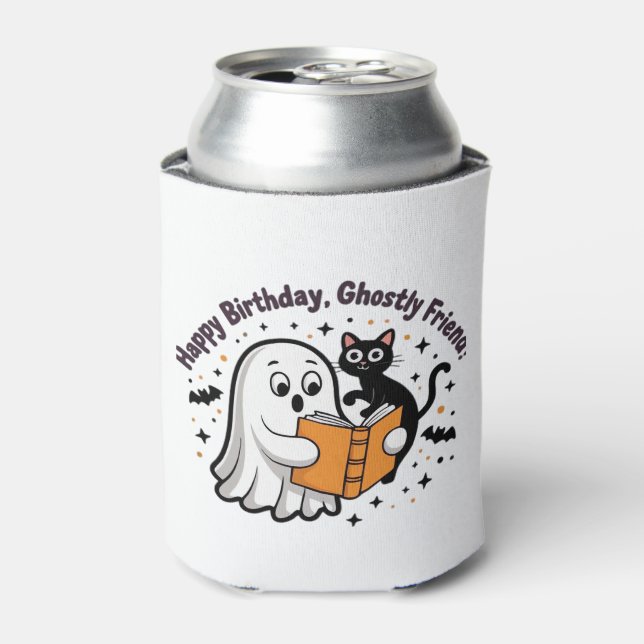 Happy Birthday Ghost Cat PNG - Spooky Cute Classic Can Cooler (Can Front)