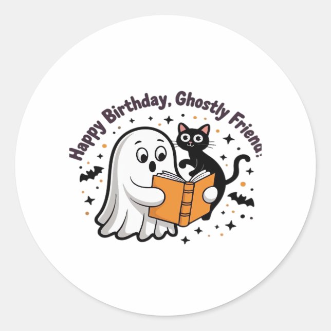 Happy Birthday Ghost Cat PNG - Spooky Cute Classic Classic Round Sticker (Front)