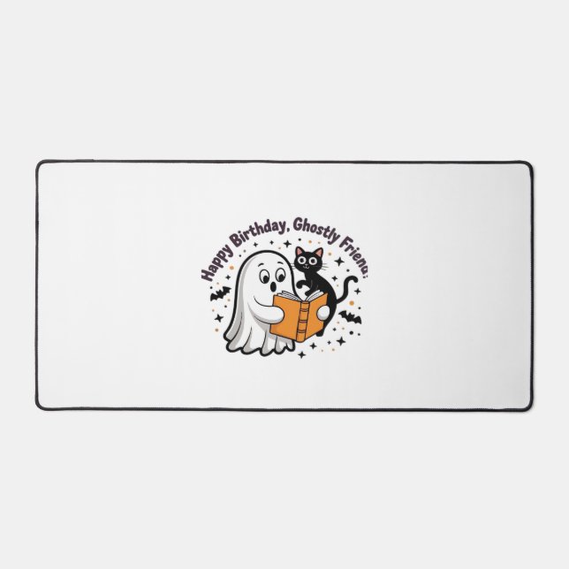 Happy Birthday Ghost Cat PNG - Spooky Cute Classic Desk Mat (Front)