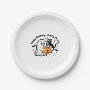 Happy Birthday Ghost Cat PNG - Spooky Cute Classic Paper Plate