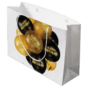 Happy Birthday Gift Bag Black Gold Balloons