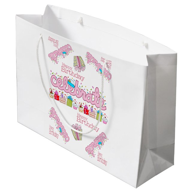Happy Birthday Gift Bag Celebrate Pink (Back Angled)