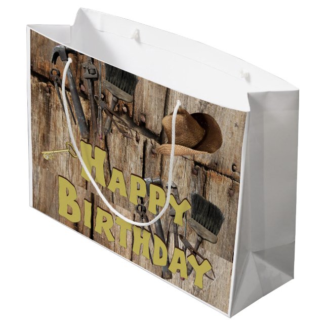 Happy Birthday Gift Bag Construction Tools (Back Angled)