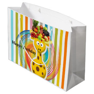 Happy Birthday Gift Bag Giraffe Fruit Stripe