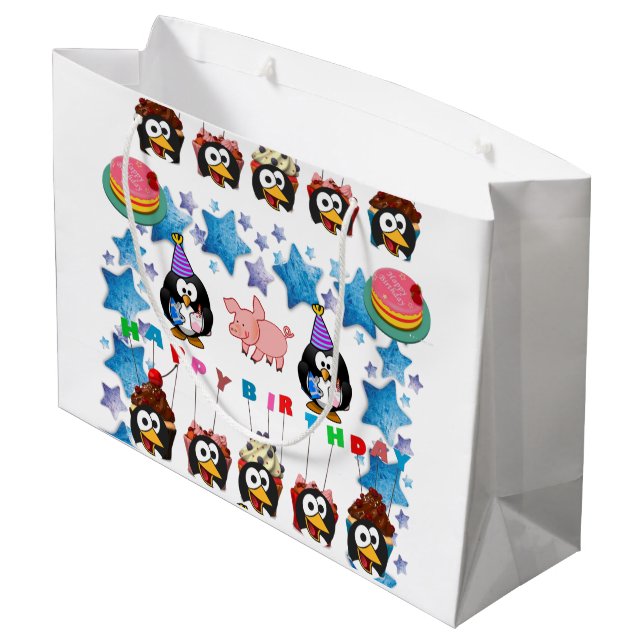 Happy Birthday Gift Bag Penguin (Back Angled)