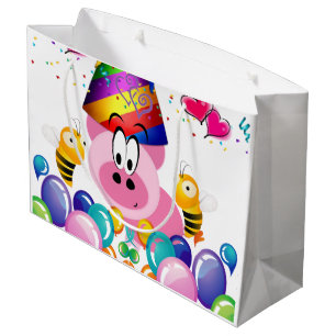 Happy Birthday Gift Bag Pink Pig Bumblebee