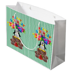 Happy Birthday Gift Bag Stripe Penguin