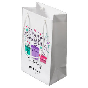 Happy Birthday Gift Boxes on White Customise Small Gift Bag