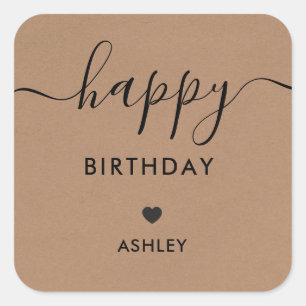 Happy Birthday Gift Labels, Birthday Tags, Kraft Square Sticker