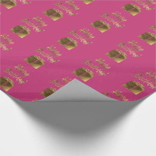 Happy Birthday Gift Pattern Pink Gold Typography Wrapping Paper
