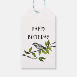 Happy Birthday Gift Tag, Chickadee Art Print Tags