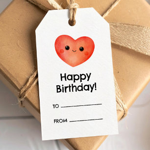 Happy birthday gift tag with cute smiling heart