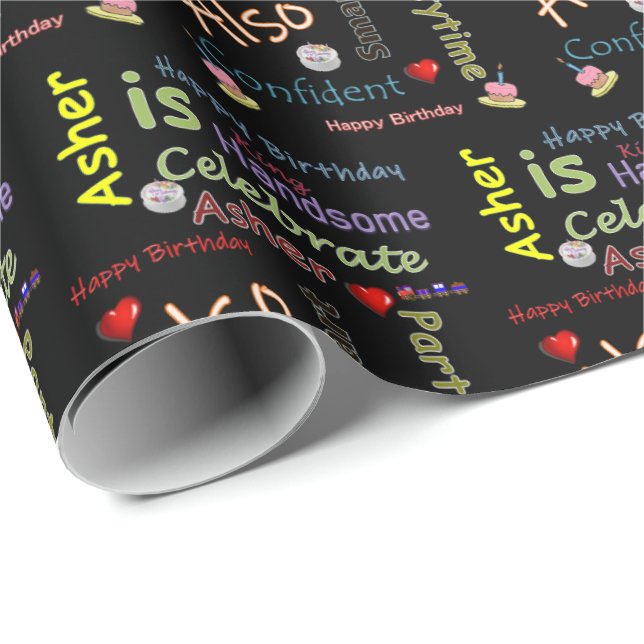 Happy Birthday Gift Wrapping Paper Asher (Roll Corner)