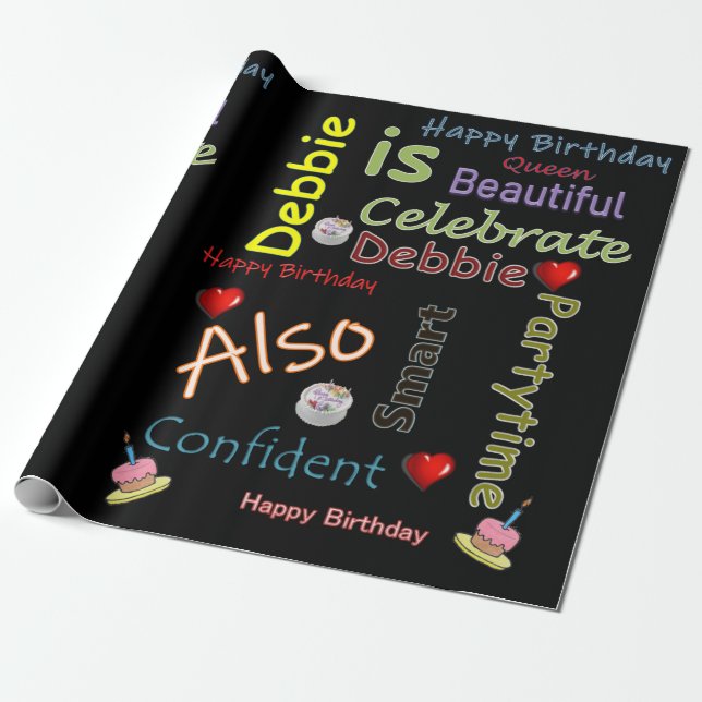 Happy Birthday Gift Wrapping Paper Debbie (Unrolled)