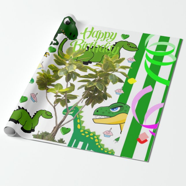 Happy Birthday Gift Wrapping Paper Dinosaur (Unrolled)