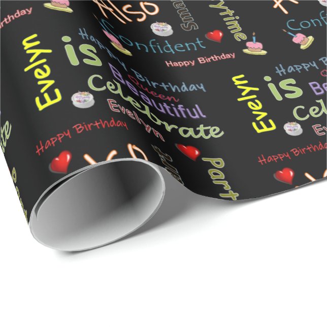 Happy Birthday Gift Wrapping Paper Evelyn (Roll Corner)