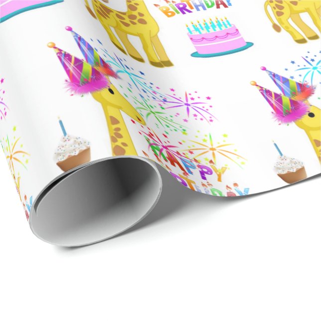 Happy Birthday Gift Wrapping Paper Giraffe (Roll Corner)